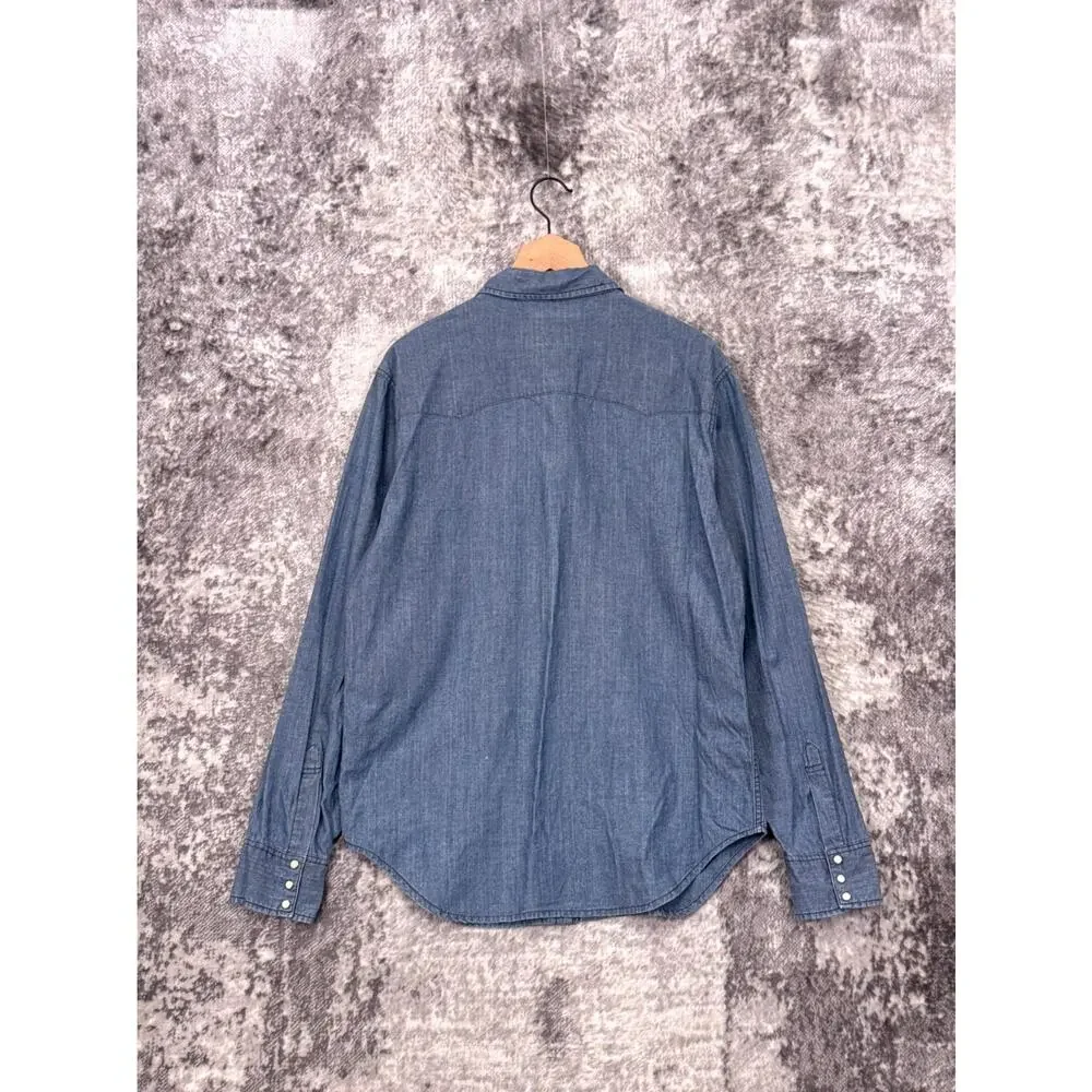 Vintage Levis Pearl Snap Western Shirt Large Mens Blue Chambray Denim